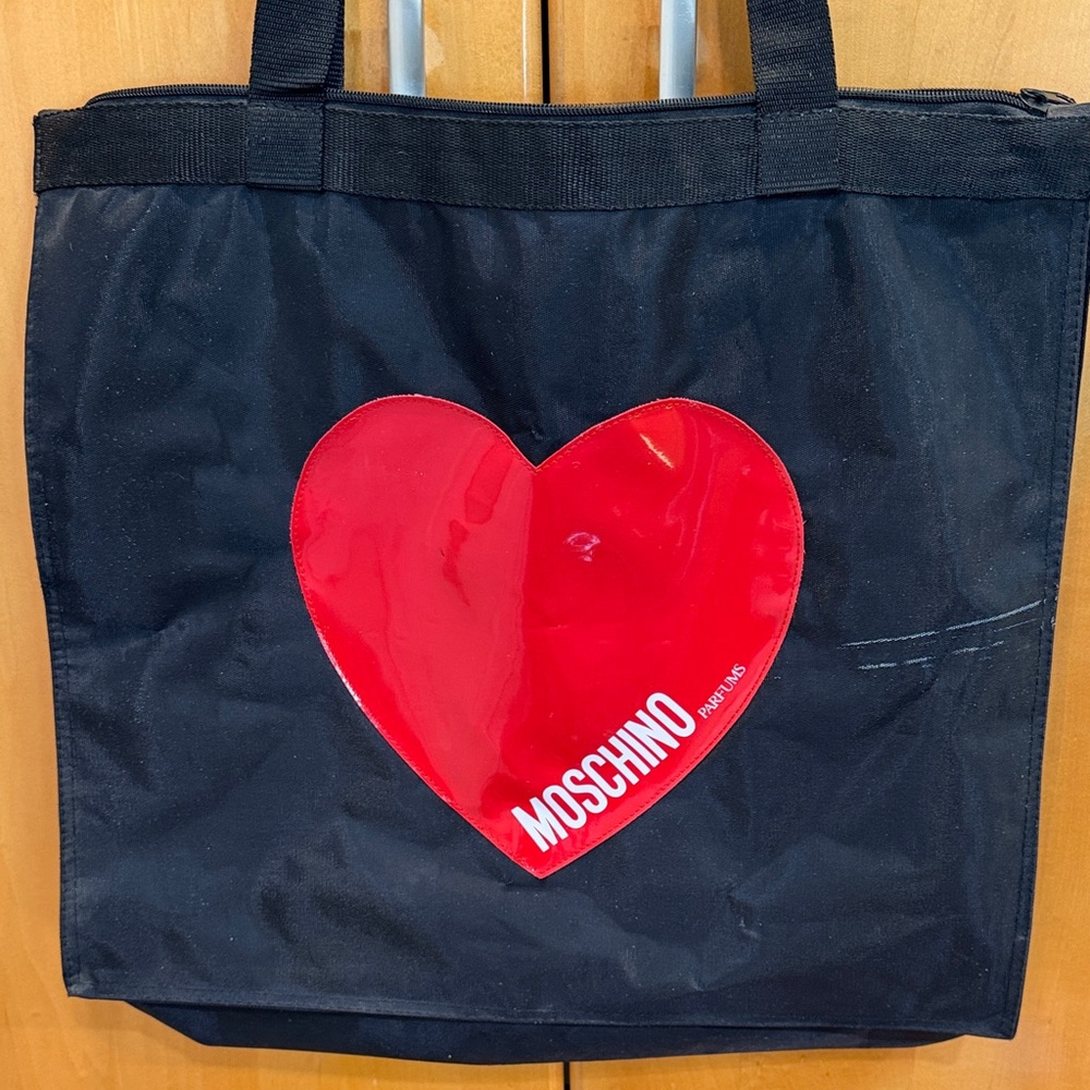 AUTHENTIC Moschino Black Tote with Red Heart Logo